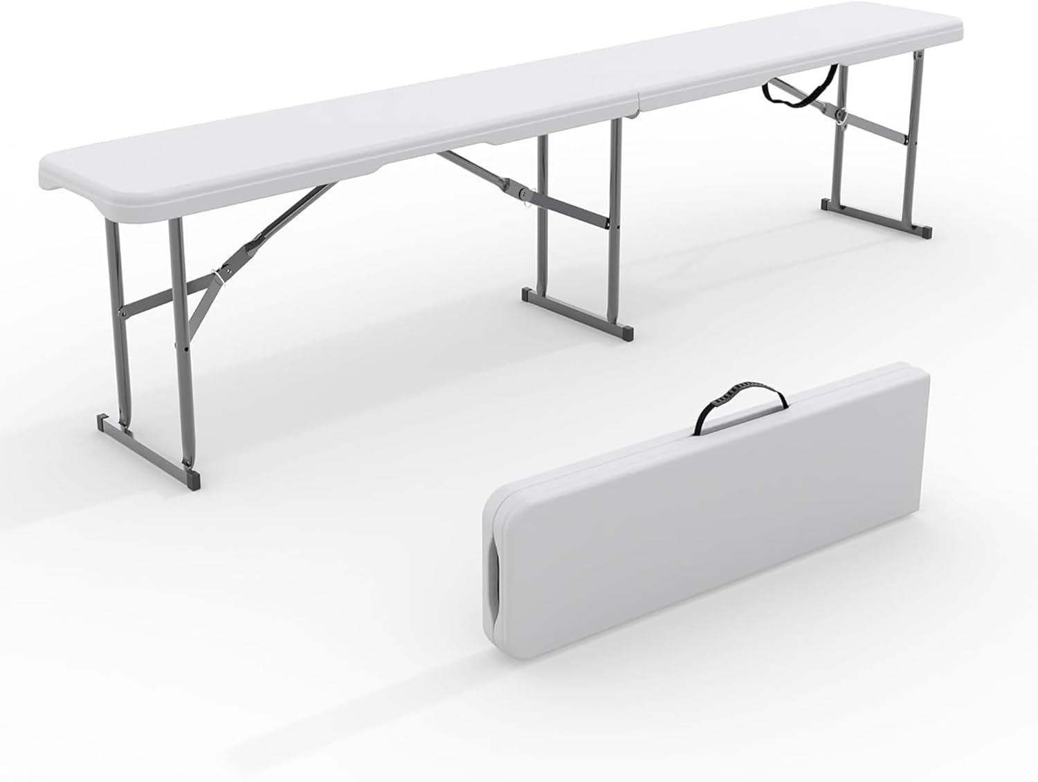 6Ft Plastic Folding Bench, 2 Pack Portable Folding Bench, Foldable HDPE Waterproof Outdoor Benches with Carrying Handle Picnic Camping Sports Party Activities, White (White-1pc)