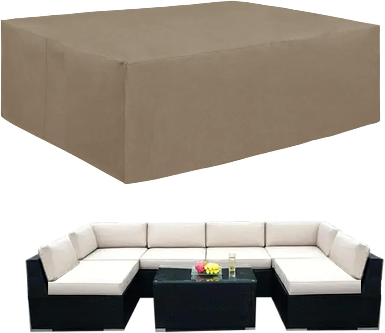 Easy-Going 600D Heavy Duty Rectangular Table Cover UV Resistant and Waterproof Outdoor Lawn Patio Furniture Cover (72" Lx44 Wx23 H, Gray/Dark Gray)