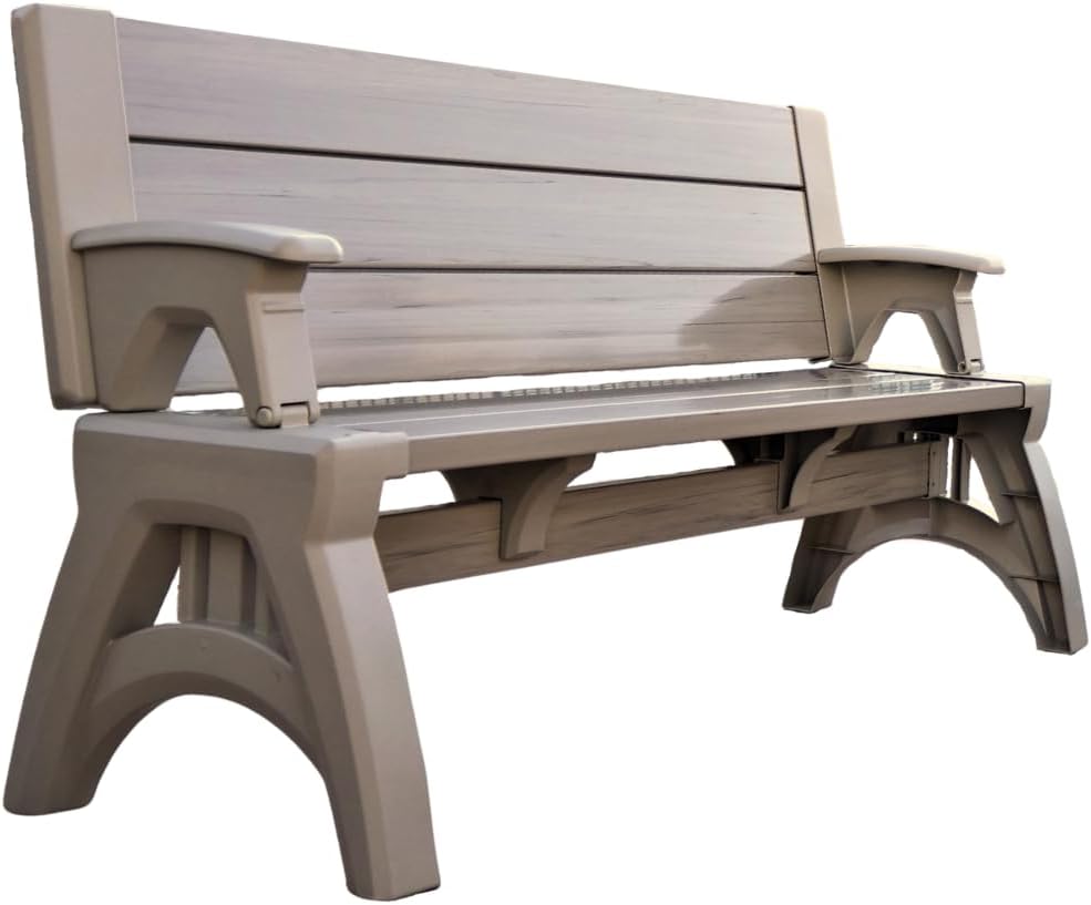 Convert-a-Bench 2-in-1 Outdoor Bench & Picnic Table - Foldable, Weather-Resistant Seating - Perfect for Patio, Lawn, Garden, or Deck - Durable & Easy Assembly - 1 Bench/Order, Platinum White Birch