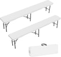2 Pack 6FT Folding Bench, Portable Bench with Handle and Non-Slip Pad, HDPE Camping Bench for Indoor Outdoor, Picnic, Garden, Football Activities, White