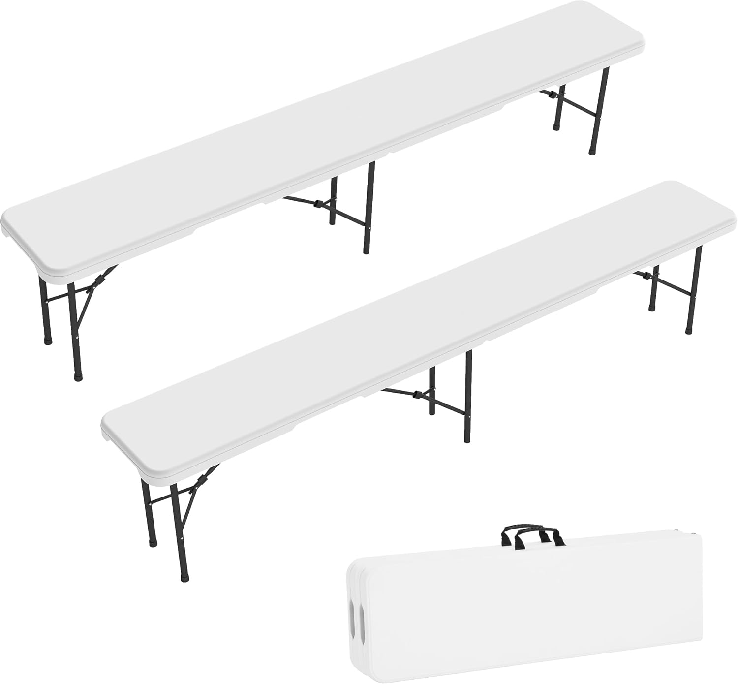 2 Pack 6FT Folding Bench, Portable Bench with Handle and Non-Slip Pad, HDPE Camping Bench for Indoor Outdoor, Picnic, Garden, Football Activities, White