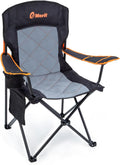 EMERIT Oversized Padded Camping Chair, 350LB Heavy Duty Quad Fold Chair with Arms, Collapsible Outdoor Chairs with Lumbar Back & Cup Holder