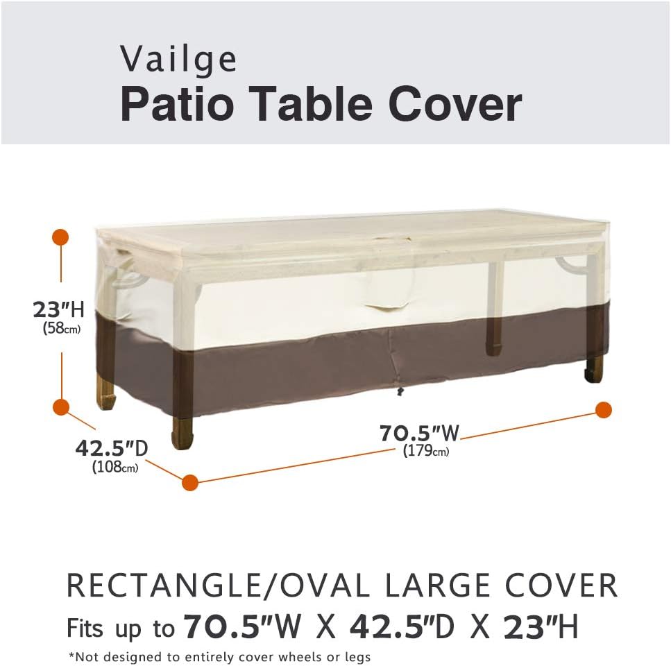 Vailge Rectangular/Oval Patio Table Cover, Heavy Duty and Waterproof Outdoor Lawn Patio Furniture Covers, Large Beige & Brown