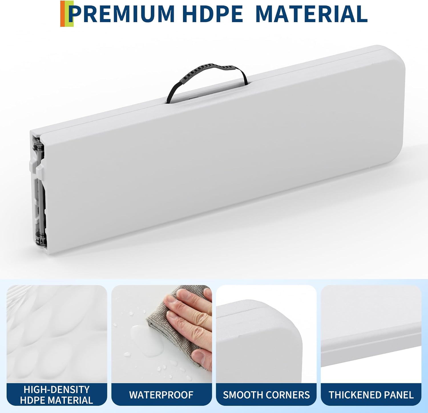 GarveeLife Portable Folding Bench 6 Foot, Plastic Foldable Bench HDPE BenchTop with Carrying Handle for Outdoor Picnic Camping Party Sports Activities - White