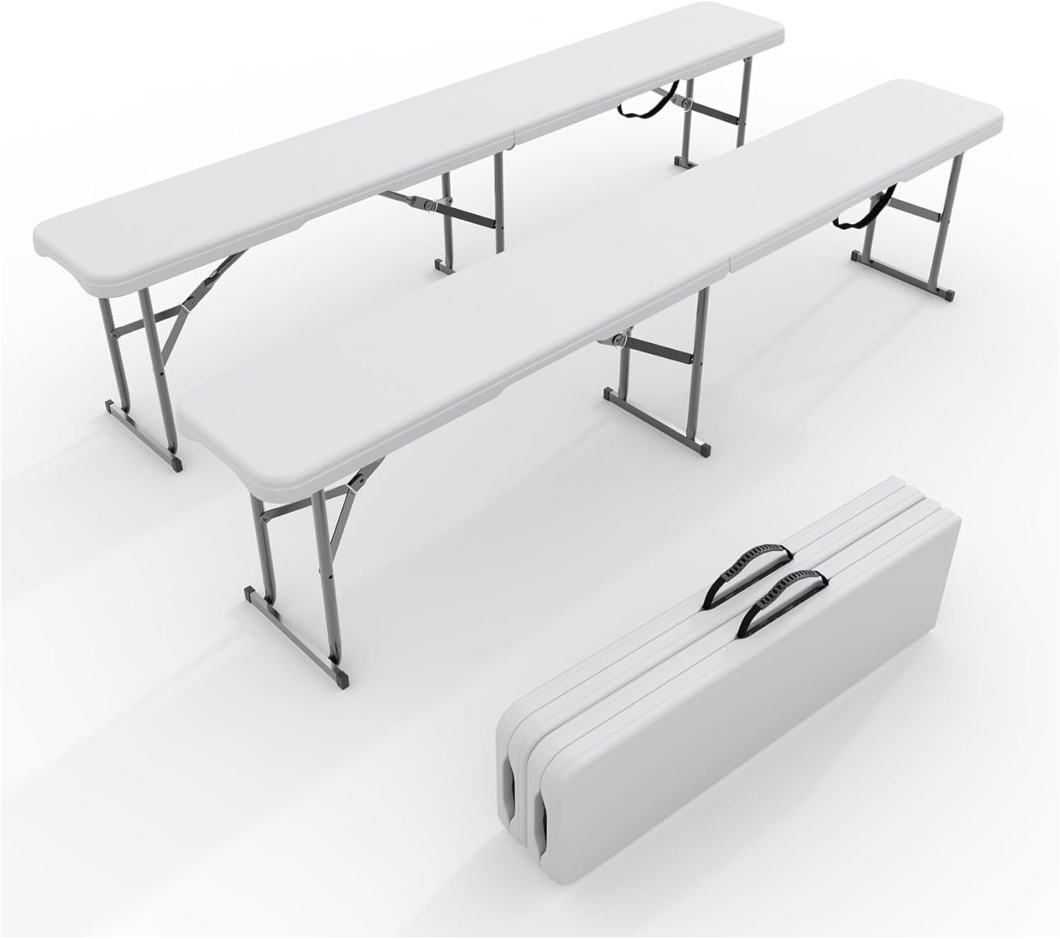 6Ft Plastic Folding Bench, 2 Pack Portable Folding Bench, Foldable HDPE Waterproof Outdoor Benches with Carrying Handle Picnic Camping Sports Party Activities, White (White-1pc)