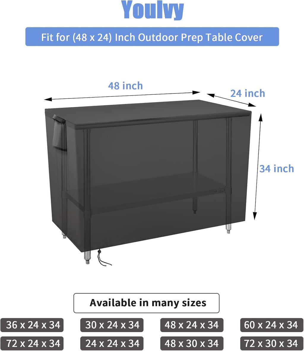 Outdoor Prep Table Cover 48 Inch,Waterproof Patio Stainless Steel Metal BBQ Table Cover All Season Protection for Outdoor Table - 48 x 24 x 35 Inch
