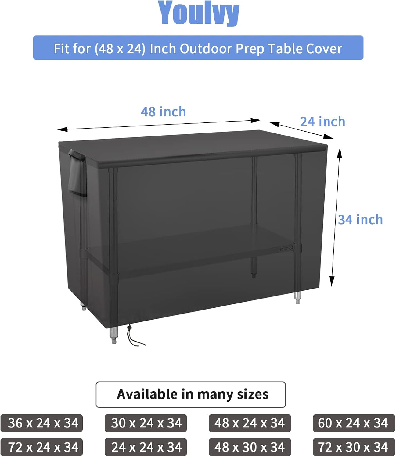 Outdoor Prep Table Cover 48 Inch,Waterproof Patio Stainless Steel Metal BBQ Table Cover All Season Protection for Outdoor Table - 48 x 24 x 35 Inch