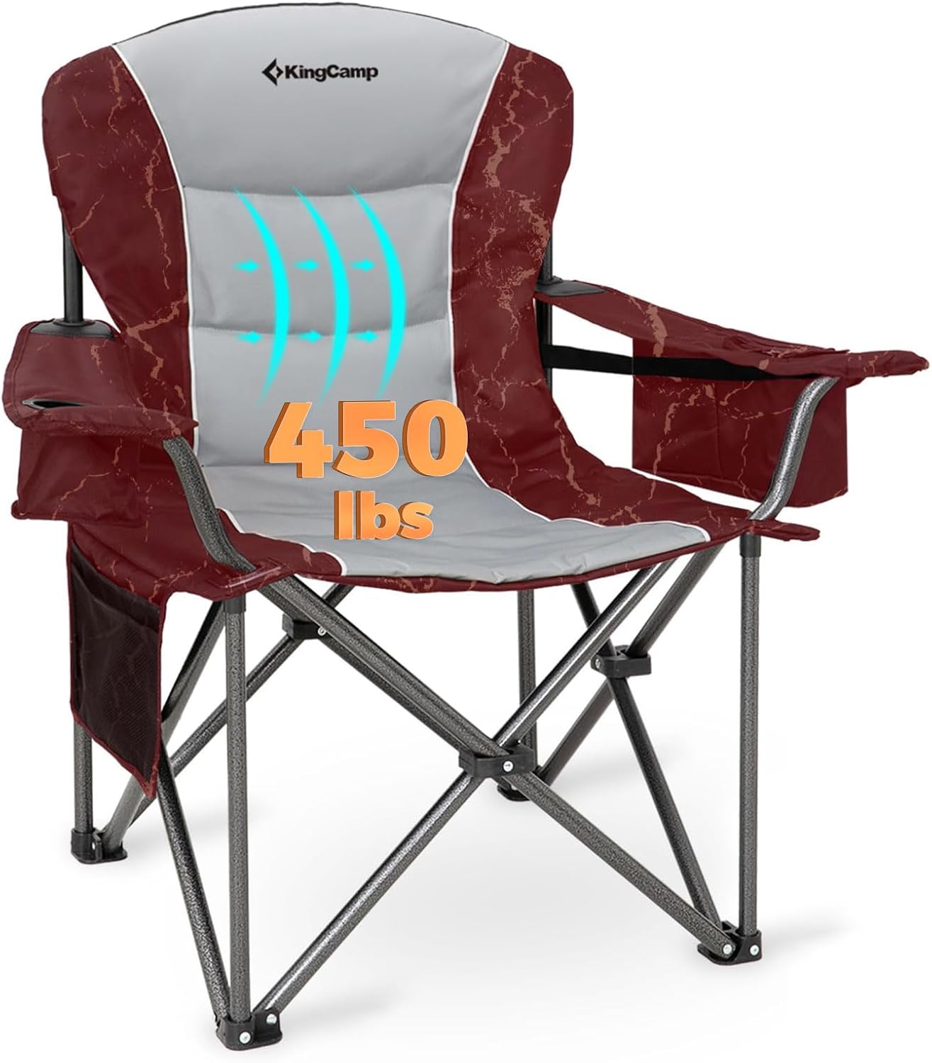 KingCamp Oversized Camping Folding Chair, Heavy Duty 450 LBS with Lumbar Support, Padded seat with Cup Holder&Cooler Bag, Ideal for Camp, Fishing, Sports Event, Backyard, Patio, Lawn (Lava Green)