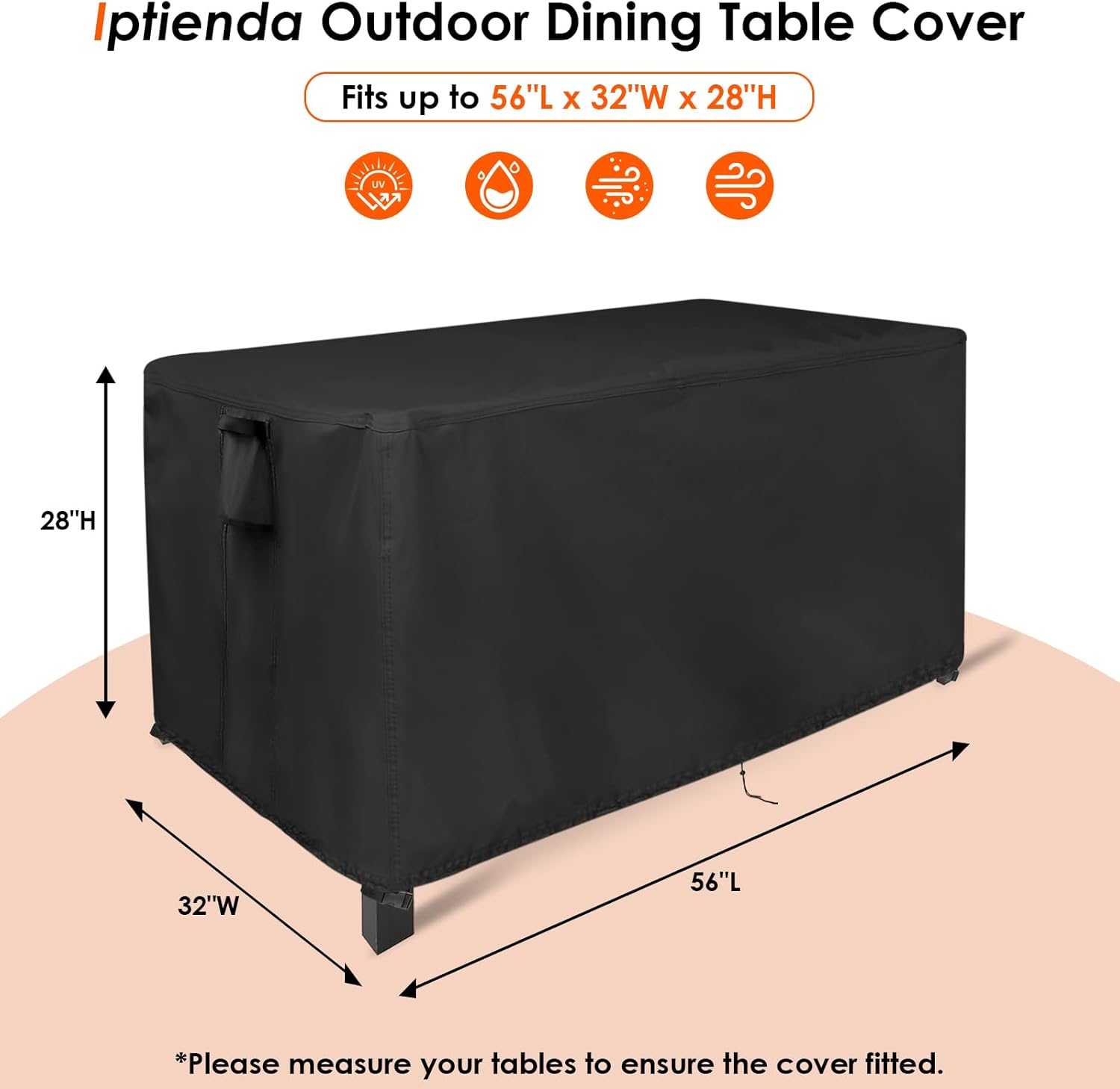 Outdoor Dining Table Cover, 56inch Patio Dining Table Cover Waterproof for 6 Person Dining Table,Outdoor Furniture,Stainless Steel/Metal Table-56"L x 32"W x 28"H