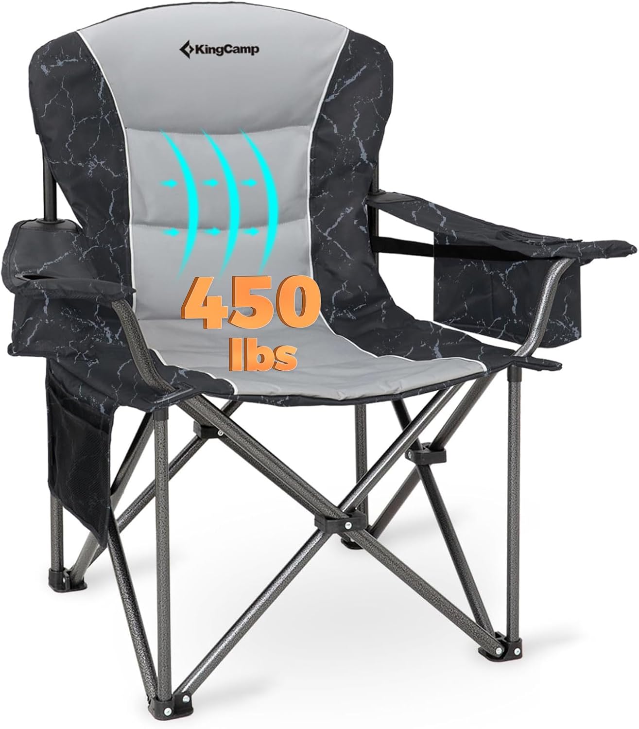 KingCamp Oversized Camping Folding Chair, Heavy Duty 450 LBS with Lumbar Support, Padded seat with Cup Holder&Cooler Bag, Ideal for Camp, Fishing, Sports Event, Backyard, Patio, Lawn (Lava Green)