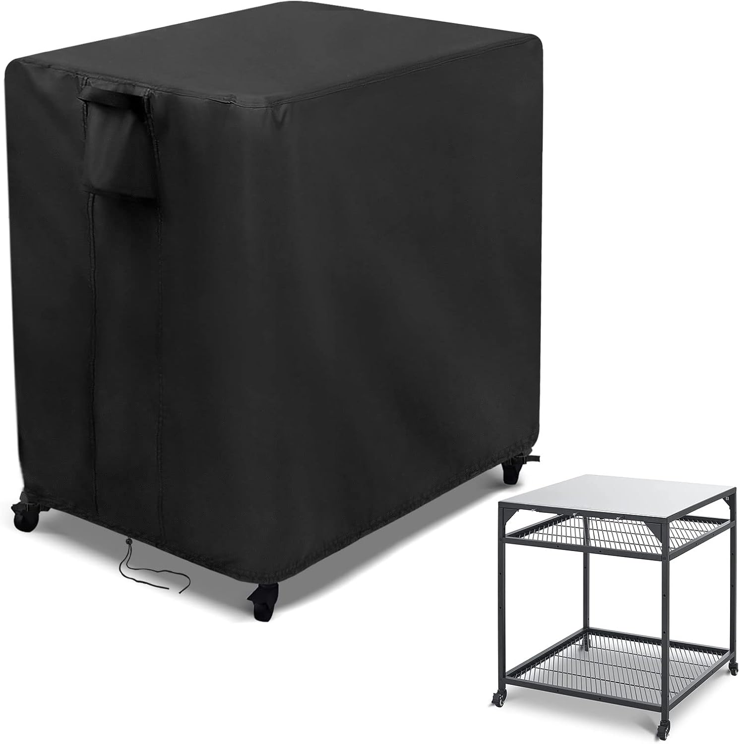 Kingling Outdoor Table Cover 48 Inch, Waterproof Stainless Steel Table Cover Metal BBQ Table Covers Weather Protection for Patio Kitchen Work/Prep Tables - 48''L x 24''W x 35''H(Black)