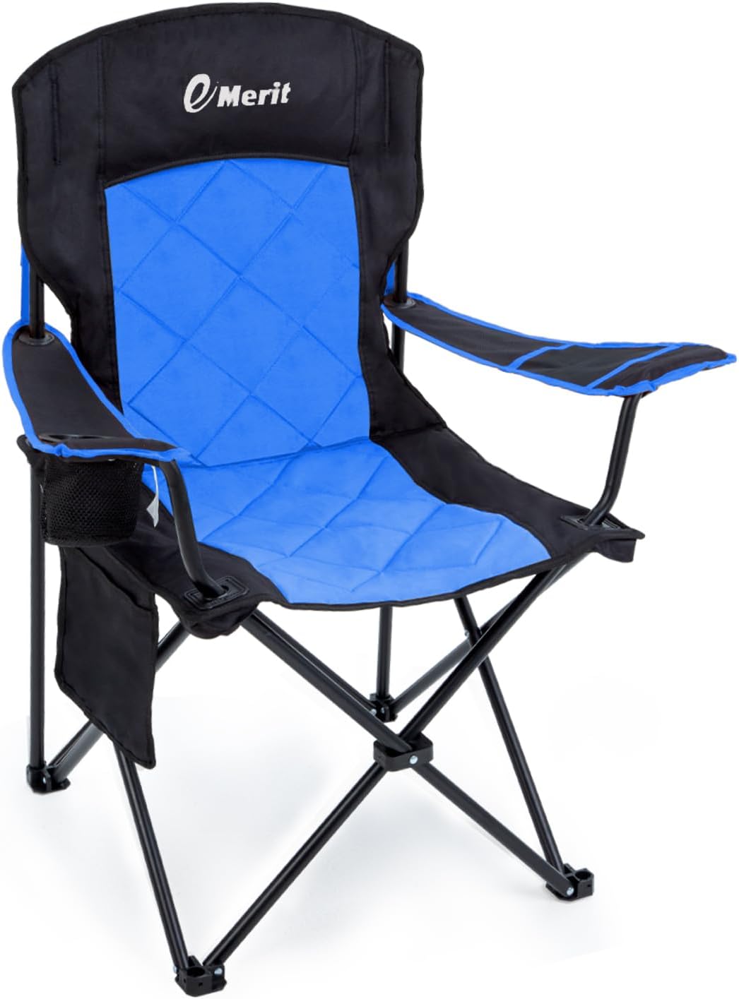EMERIT Oversized Padded Camping Chair, 350LB Heavy Duty Quad Fold Chair with Arms, Collapsible Outdoor Chairs with Lumbar Back & Cup Holder