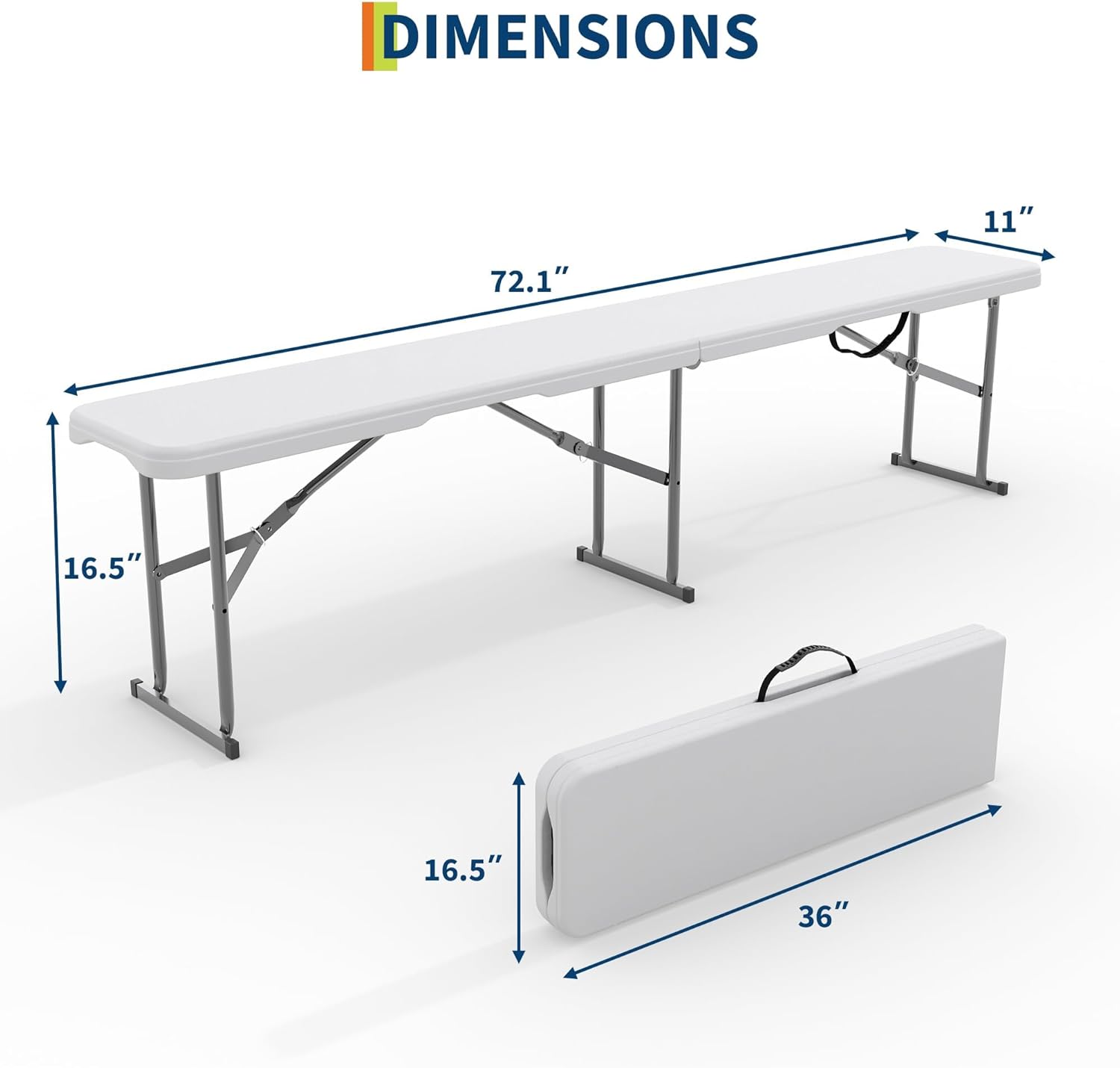 6Ft Plastic Folding Bench, 2 Pack Portable Folding Bench, Foldable HDPE Waterproof Outdoor Benches with Carrying Handle Picnic Camping Sports Party Activities, White (White-1pc)