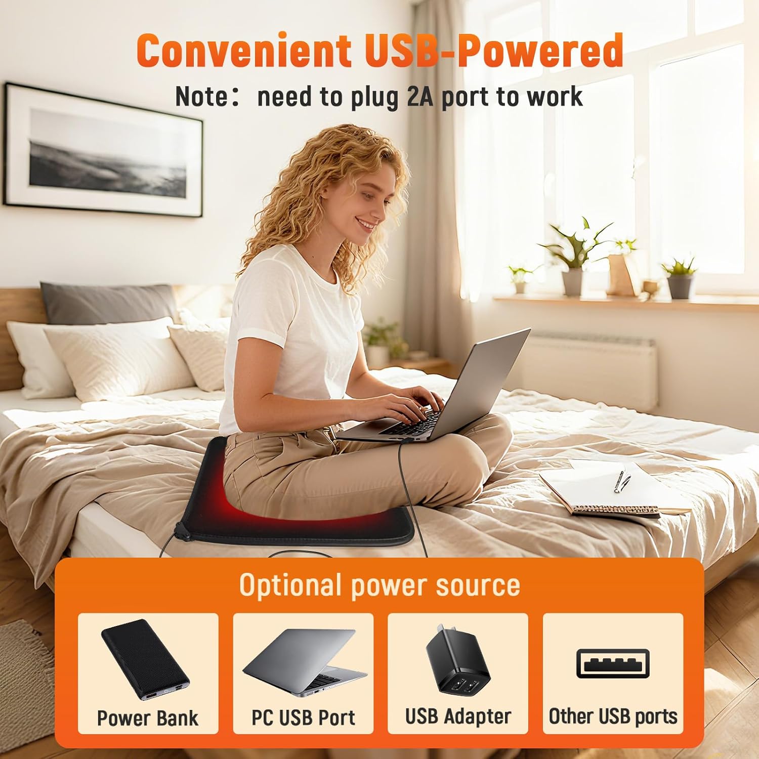 USB Heated Seat Cushion - 5V Portable Stadium Chair Heating Pad with 5 Heat Setting & 4H Timer - Light&Foldable for Travel Warmth-Universal Outdoors Seat Warmer for Office,Home,Bleachers