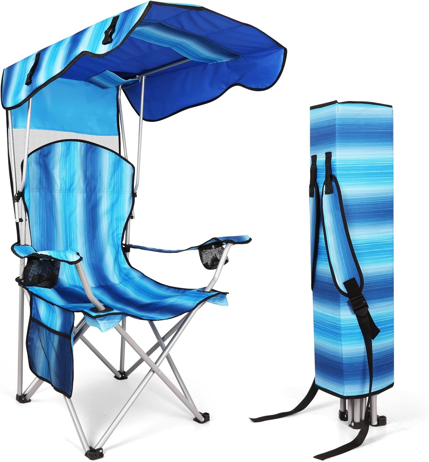 Portable Camping Chair with Canopy - Folding Chair with Canopy, Durable 600D Oxford Canopy Chair for Camping, Beach, Picnics, Fishing & Sports