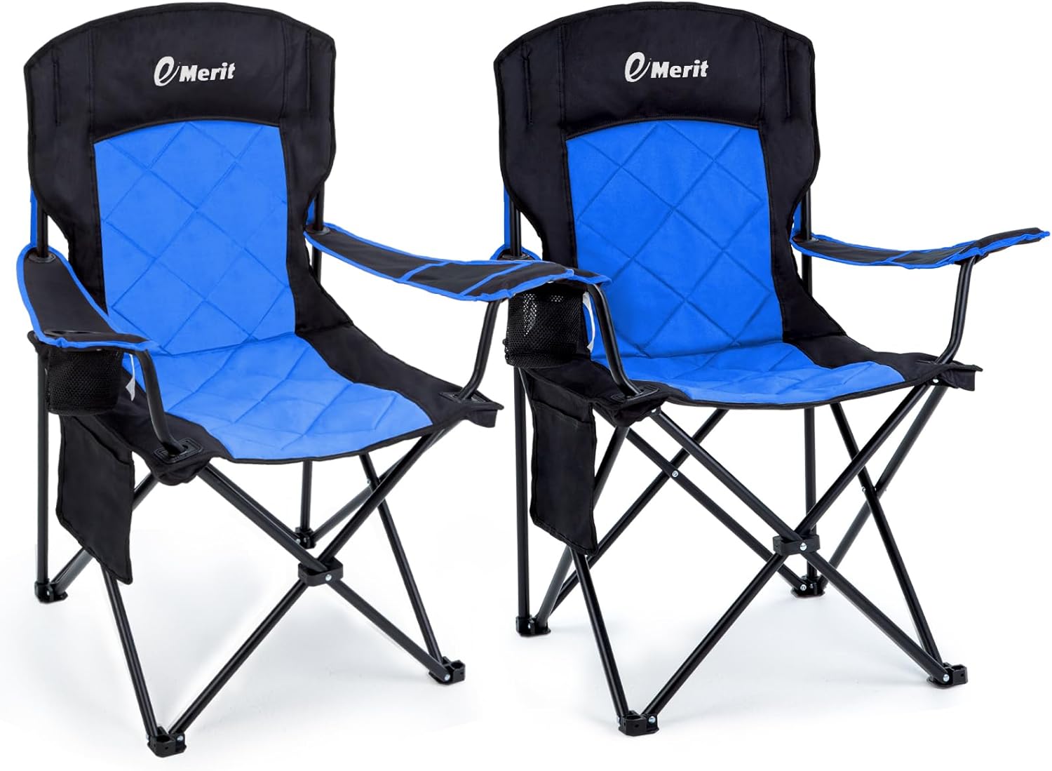 EMERIT Oversized Padded Camping Chair, 350LB Heavy Duty Quad Fold Chair with Arms, Collapsible Outdoor Chairs with Lumbar Back & Cup Holder
