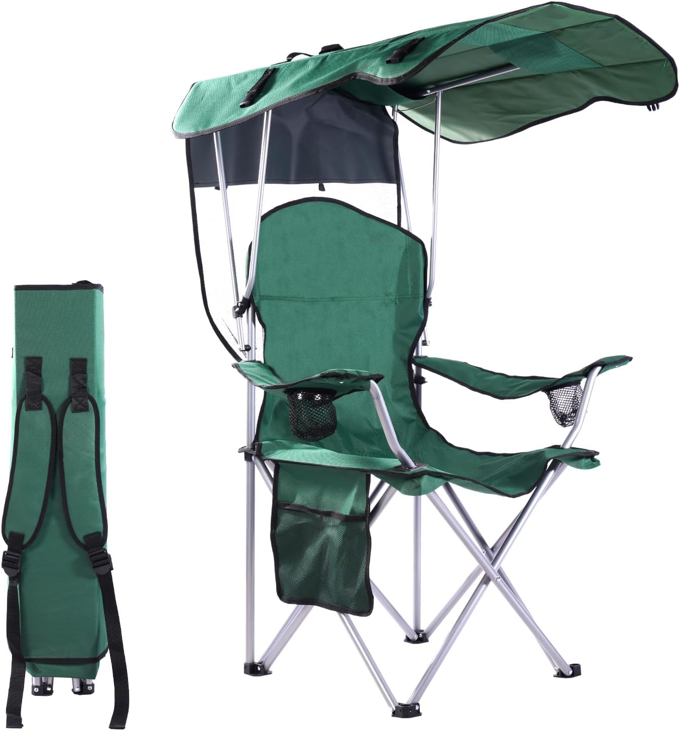 Portable Camping Chair with Canopy - Folding Chair with Canopy, Durable 600D Oxford Canopy Chair for Camping, Beach, Picnics, Fishing & Sports
