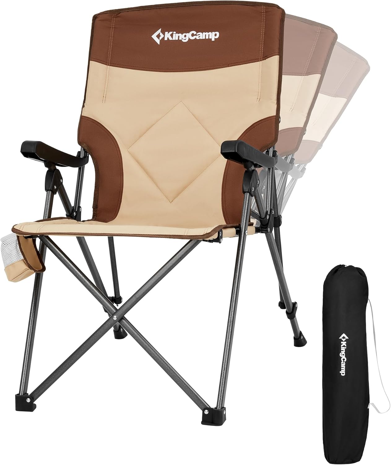 KingCamp Oversized Camping Folding Chair, Heavy Duty 450 LBS with Lumbar Support, Padded seat with Cup Holder&Cooler Bag, Ideal for Camp, Fishing, Sports Event, Backyard, Patio, Lawn (Lava Green)