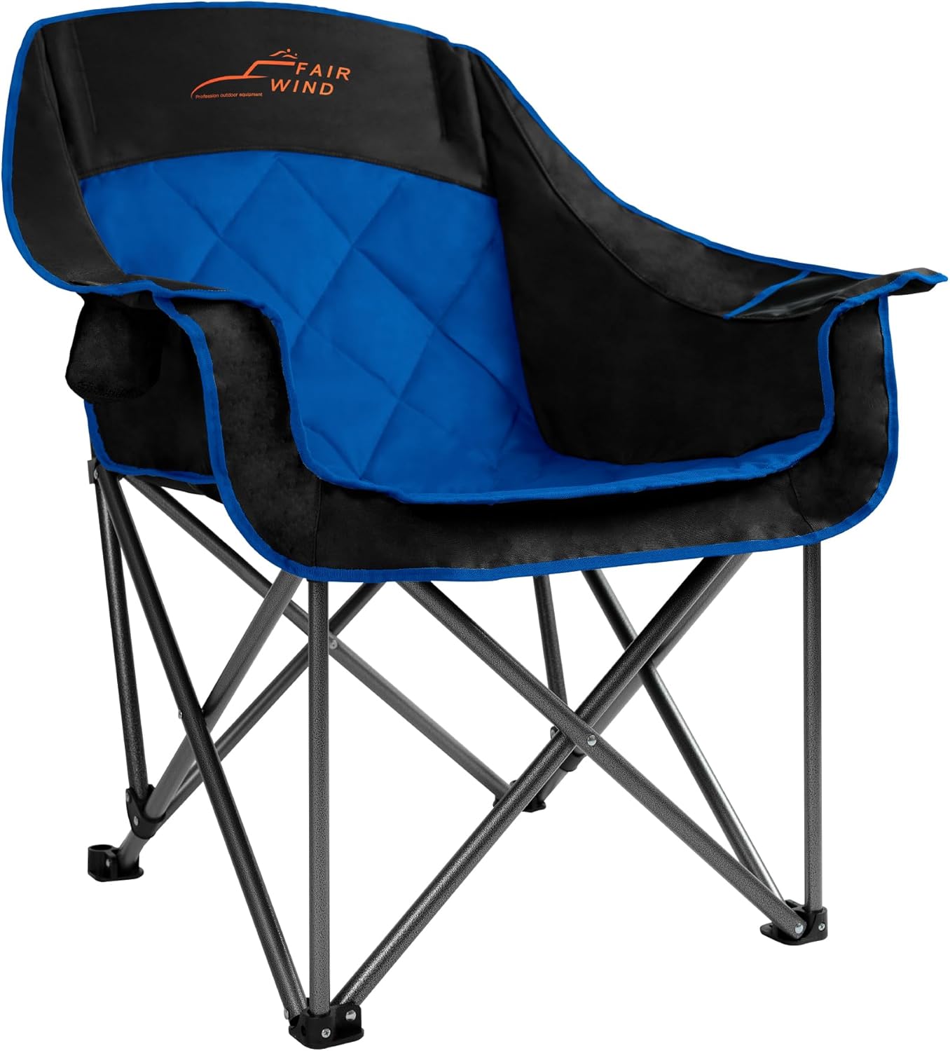 FAIR WIND Oversized Padded Camping Chair Heavy Duty Quad Fold Arm Chair Portable for Outdoor - Support 450LBS, Black