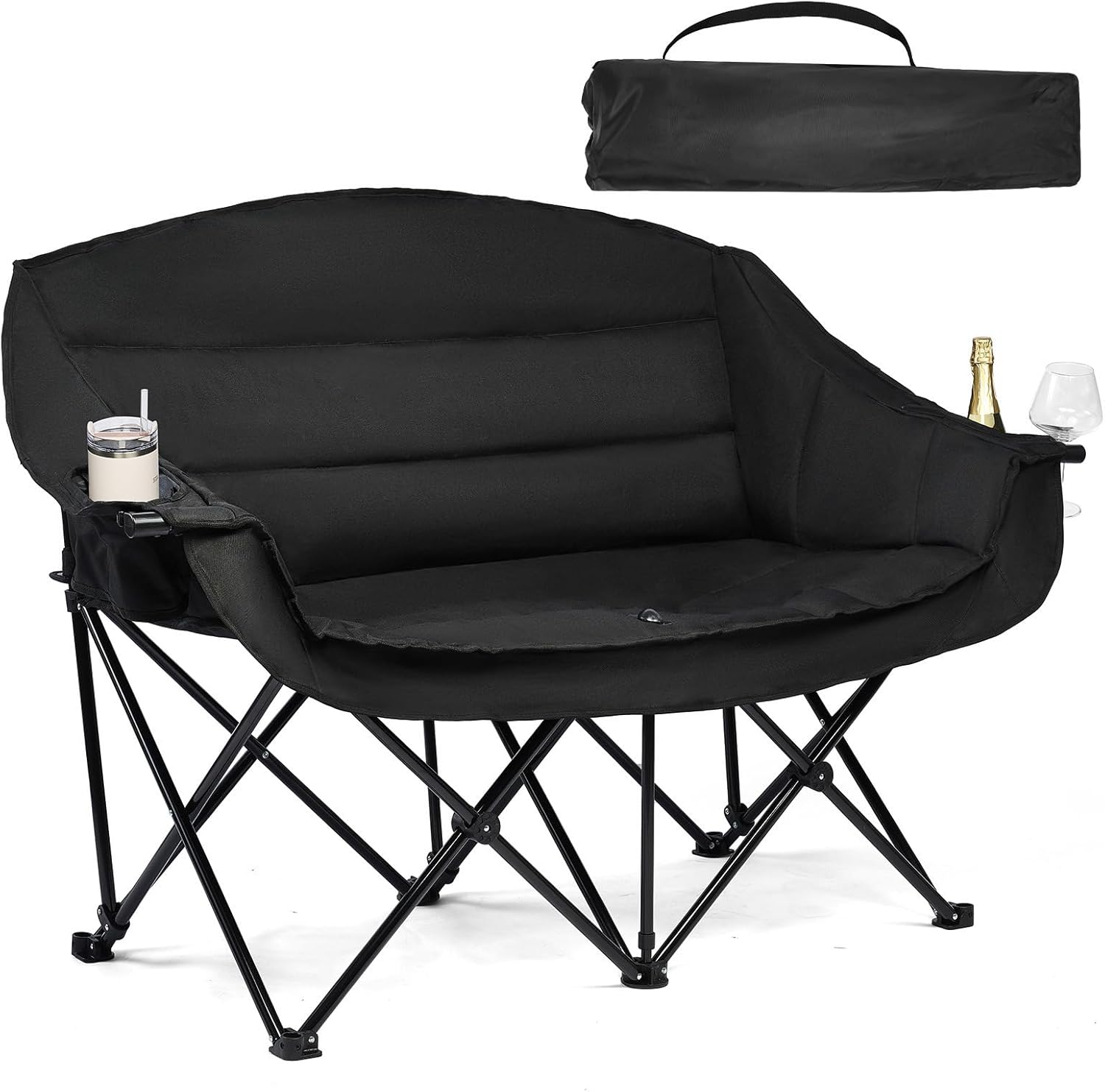 Oversized Camping Chairs for Adults - Heavy Duty Padded Outdoor Folding Lawn XL Camp Chair with Cup Holder Cooler Pockets for Outside Sports Beach Fishing Garden Portable Supports 500lbs, Black