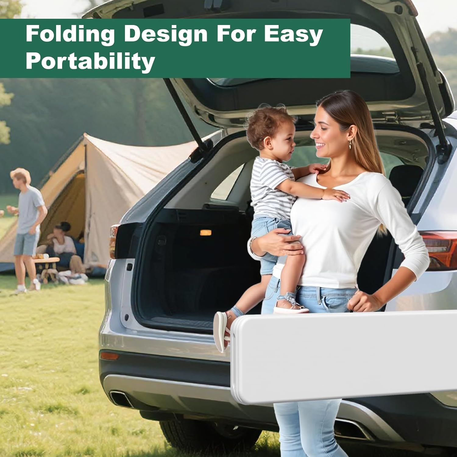 6ft Folding Bench 2 Pack, Plastic Folding Bench for Picnic Camping Dining Party Garden, 6 feet Foldable Benches for Soccer Multipurpose Entertaining Activities, Smooth HDPE Tabletop, White