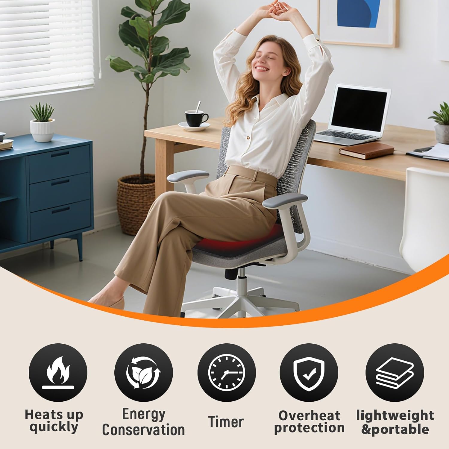 USB Heated Seat Cushion - 5V Portable Stadium Chair Heating Pad with 5 Heat Setting & 4H Timer - Light&Foldable for Travel Warmth-Universal Outdoors Seat Warmer for Office,Home,Bleachers