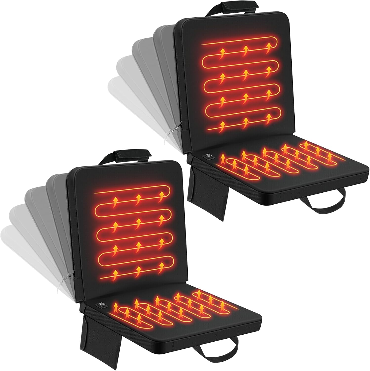 2 Pack Heated Stadium Seats for Bleachers with Back Support Extra Portable Chair Pad Foldable Seat Cushion with USB 3 Level Heating and Bag Pocket for Outdoor Sport Events