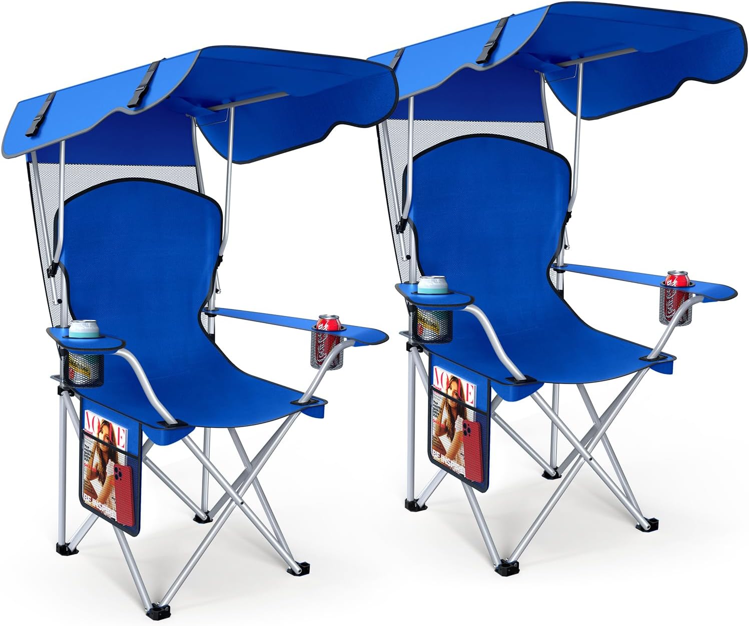 Portable Camping Chair with Canopy - Folding Chair with Canopy, Durable 600D Oxford Canopy Chair for Camping, Beach, Picnics, Fishing & Sports