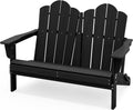 SERWALL Folding Adirondack Bench, HDPE All-Weather Adirondack Loveseat, 660 lbs Capacity, Foldable Outdoor Patio Bench for Deck, Lawn, Garden, Brown