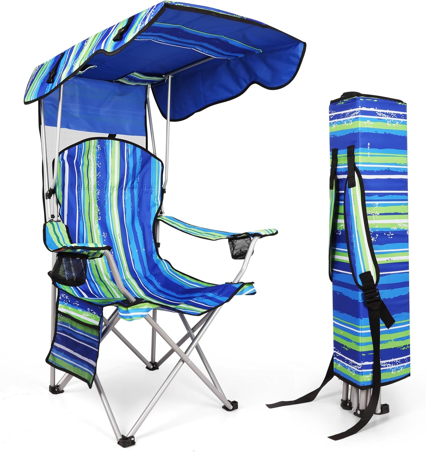 Portable Camping Chair with Canopy - Folding Chair with Canopy, Durable 600D Oxford Canopy Chair for Camping, Beach, Picnics, Fishing & Sports