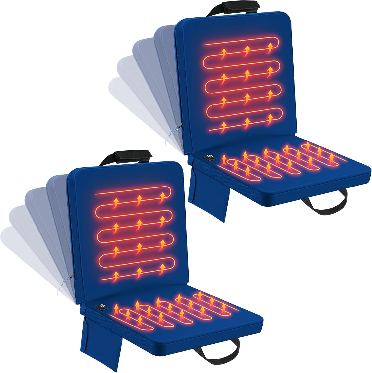 2 Pack Heated Stadium Seats for Bleachers with Back Support Extra Portable Chair Pad Foldable Seat Cushion with USB 3 Level Heating and Bag Pocket for Outdoor Sport Events