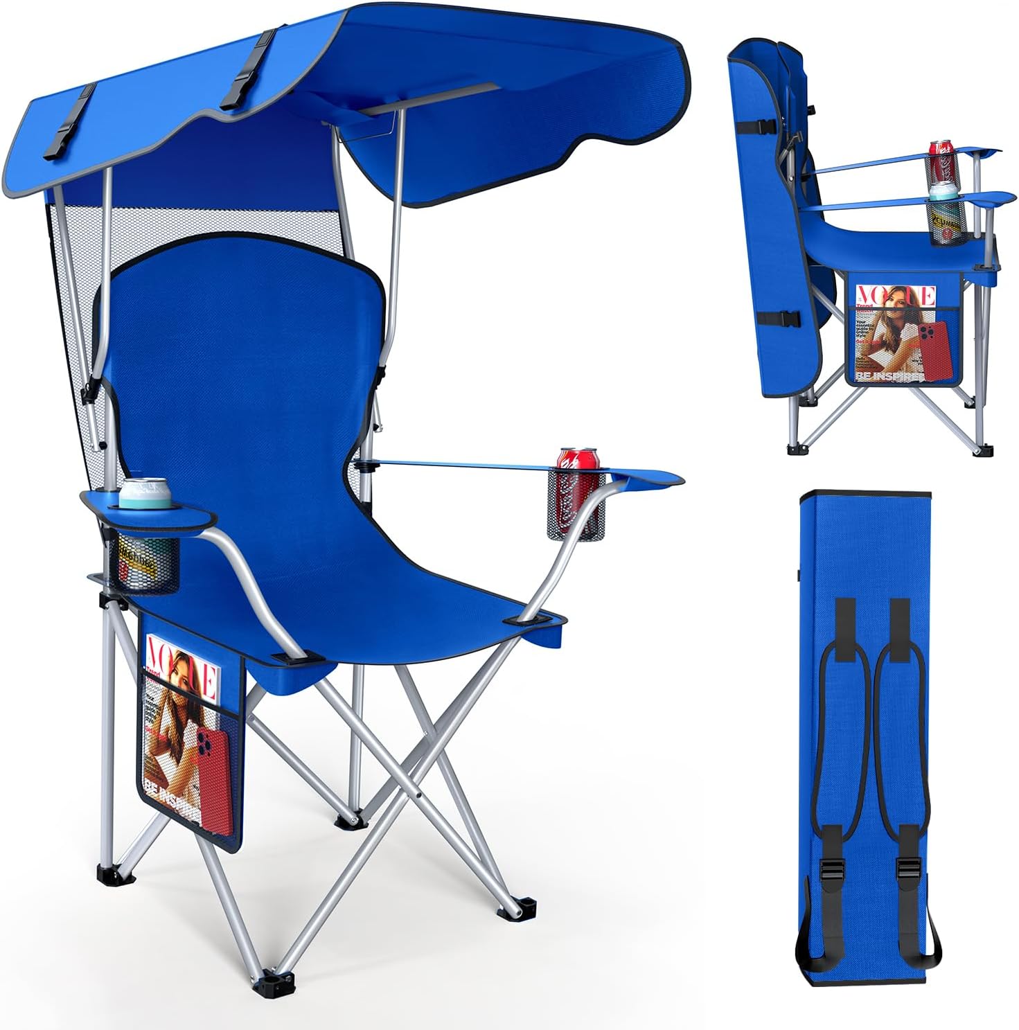 Portable Camping Chair with Canopy - Folding Chair with Canopy, Durable 600D Oxford Canopy Chair for Camping, Beach, Picnics, Fishing & Sports