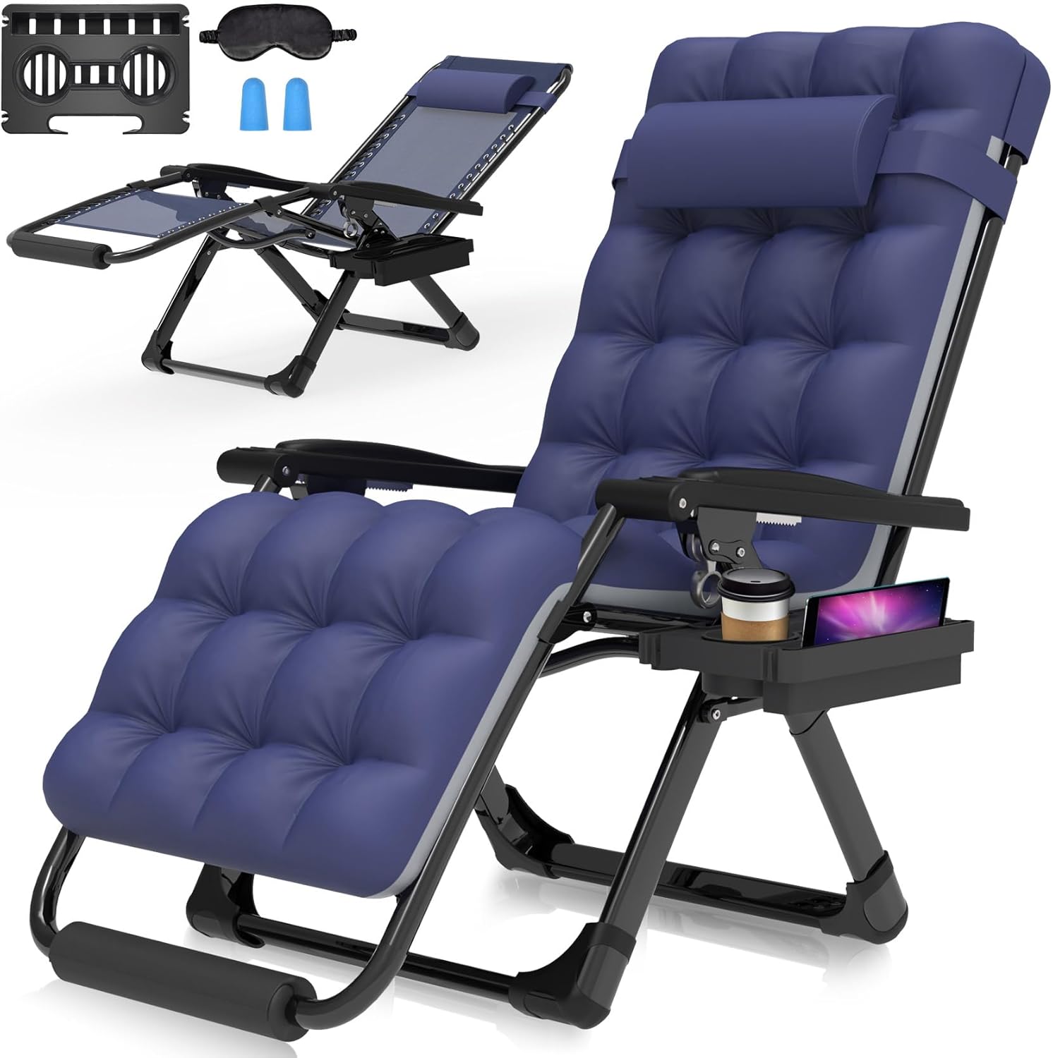 Suteck Zero Gravity Chair, Reclining Camping Lounge Chair w/Removable Cushion, Upgraded Lock and Cup Holder, Reclining Patio Chairs Folding Recliner for Indoor and Outdoor