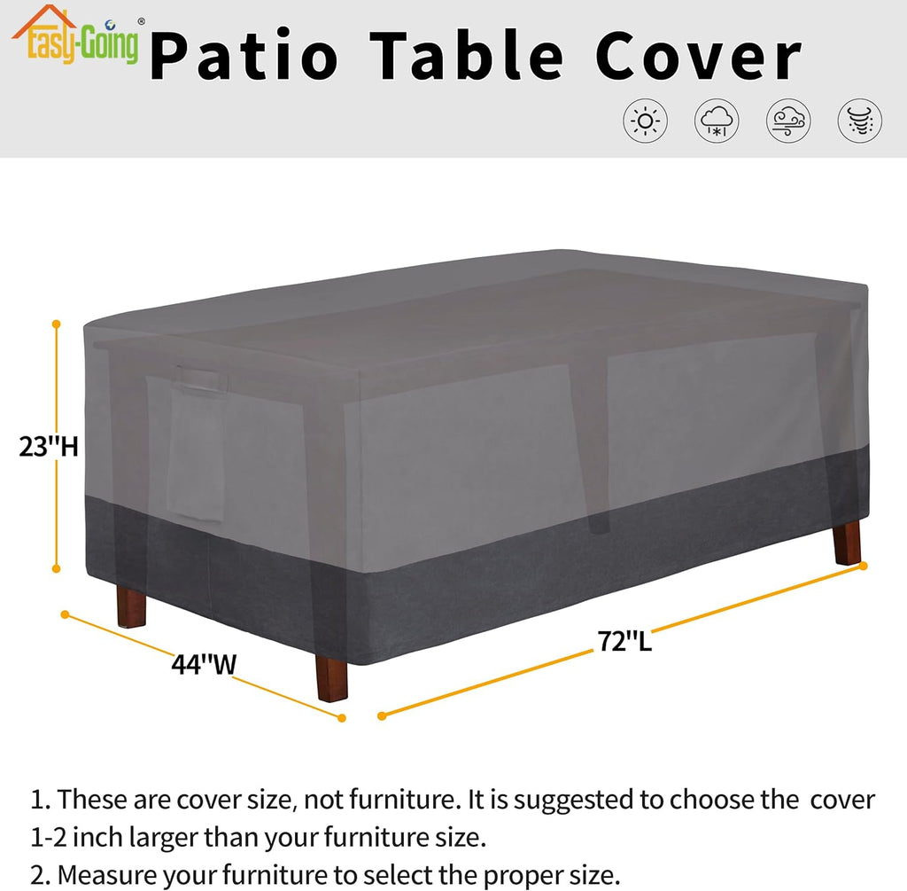 Easy-Going 600D Heavy Duty Rectangular Table Cover UV Resistant and Waterproof Outdoor Lawn Patio Furniture Cover (72" Lx44 Wx23 H, Gray/Dark Gray)