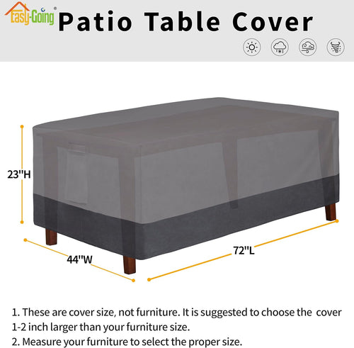 Easy-Going 600D Heavy Duty Rectangular Table Cover UV Resistant and Waterproof Outdoor Lawn Patio Furniture Cover (72" Lx44 Wx23 H, Gray/Dark Gray)