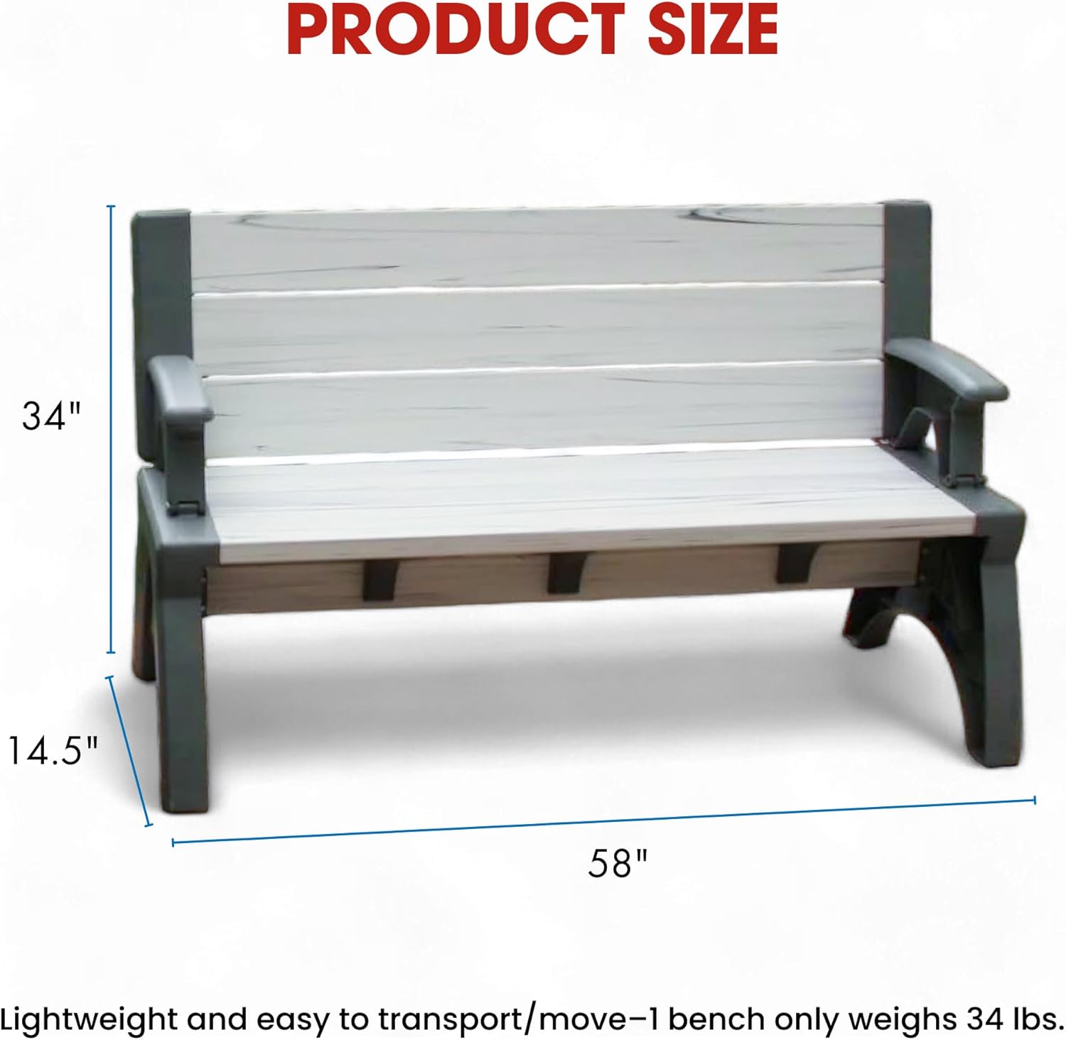 Convert-a-Bench 2-in-1 Outdoor Bench & Picnic Table - Foldable, Weather-Resistant Seating - Perfect for Patio, Lawn, Garden, or Deck - Durable & Easy Assembly - 1 Bench/Order, Platinum White Birch