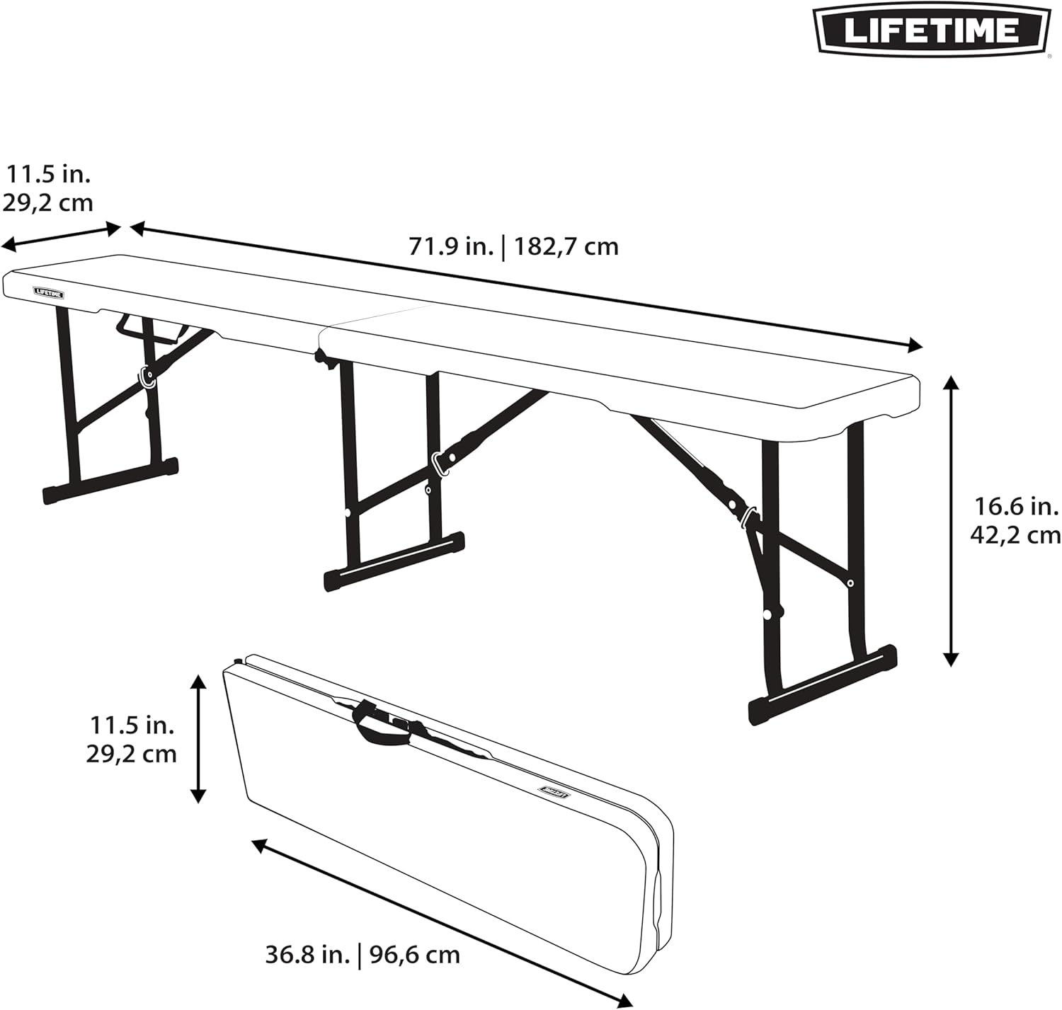 LIFETIME 80305 Portable Folding Bench, White