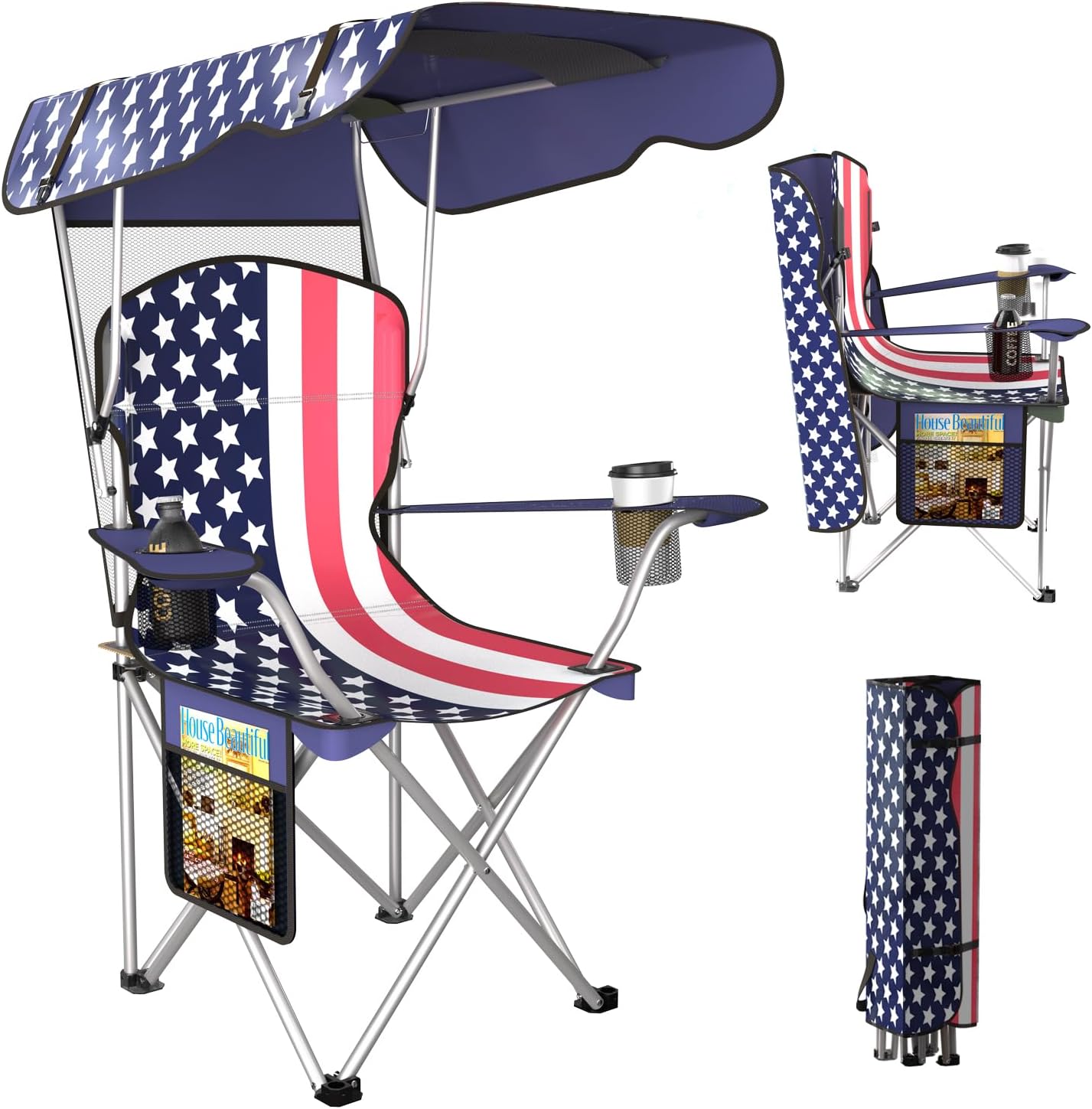 Portable Camping Chair with Canopy - Folding Chair with Canopy, Durable 600D Oxford Canopy Chair for Camping, Beach, Picnics, Fishing & Sports