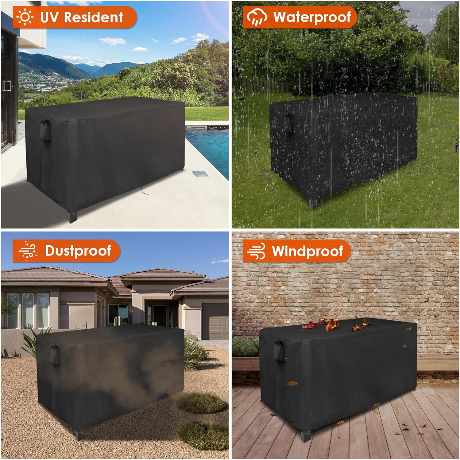 Outdoor Dining Table Cover, 56inch Patio Dining Table Cover Waterproof for 6 Person Dining Table,Outdoor Furniture,Stainless Steel/Metal Table-56"L x 32"W x 28"H