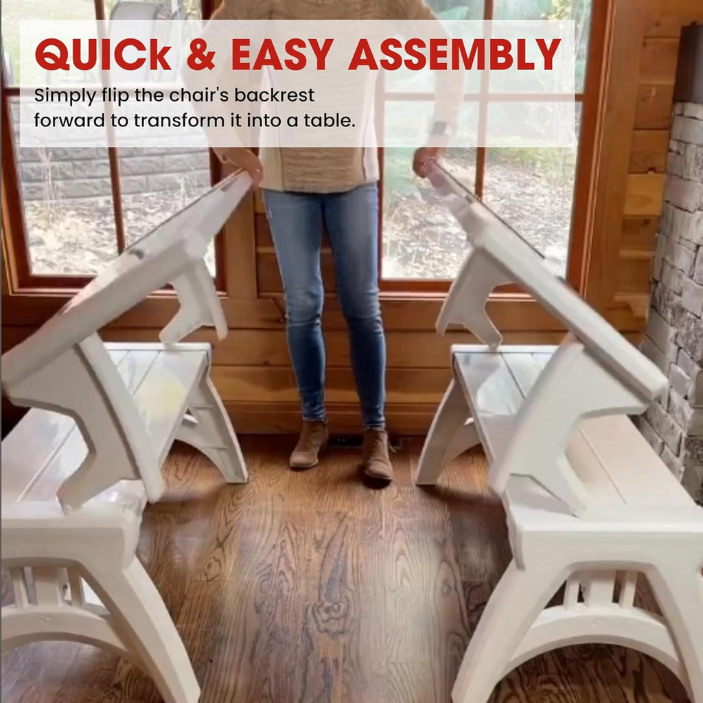 Convert-a-Bench 2-in-1 Outdoor Bench & Picnic Table - Foldable, Weather-Resistant Seating - Perfect for Patio, Lawn, Garden, or Deck - Durable & Easy Assembly - 1 Bench/Order, Platinum White Birch