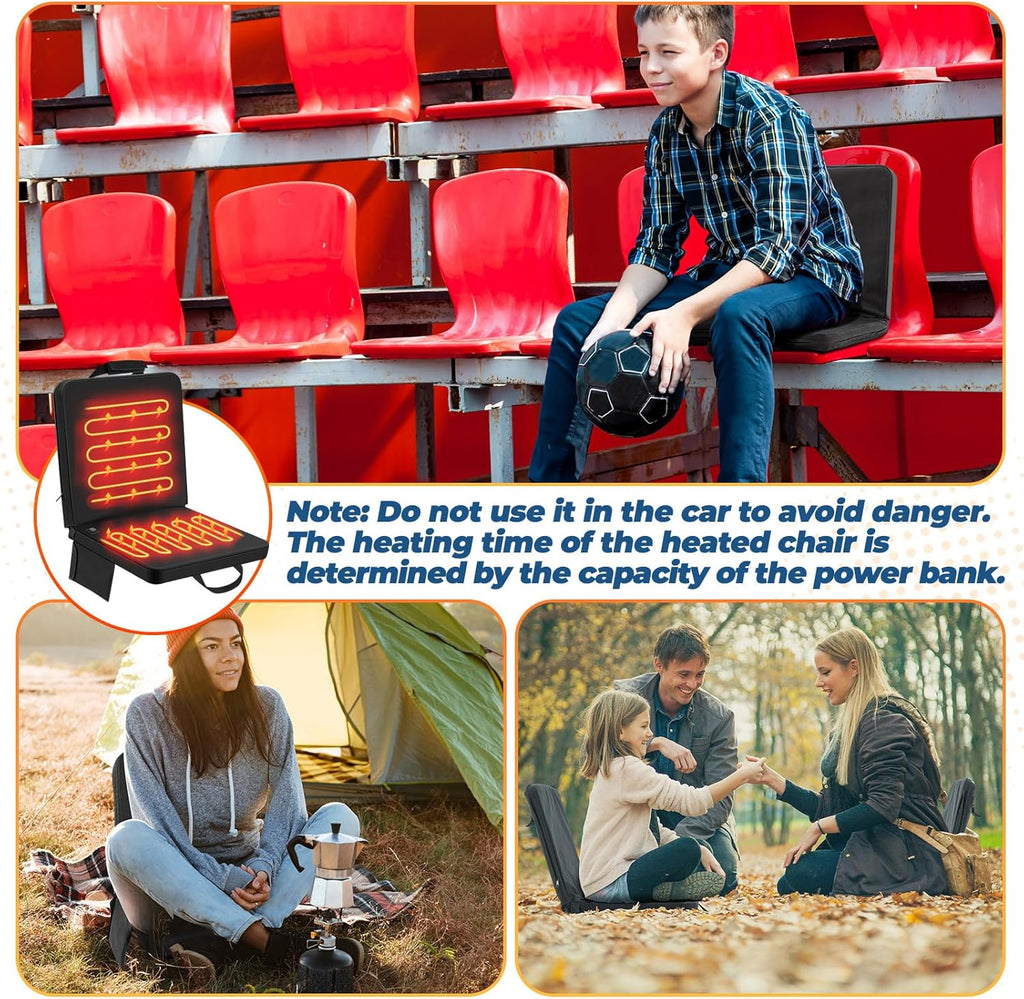 2 Pack Heated Stadium Seats for Bleachers with Back Support Extra Portable Chair Pad Foldable Seat Cushion with USB 3 Level Heating and Bag Pocket for Outdoor Sport Events