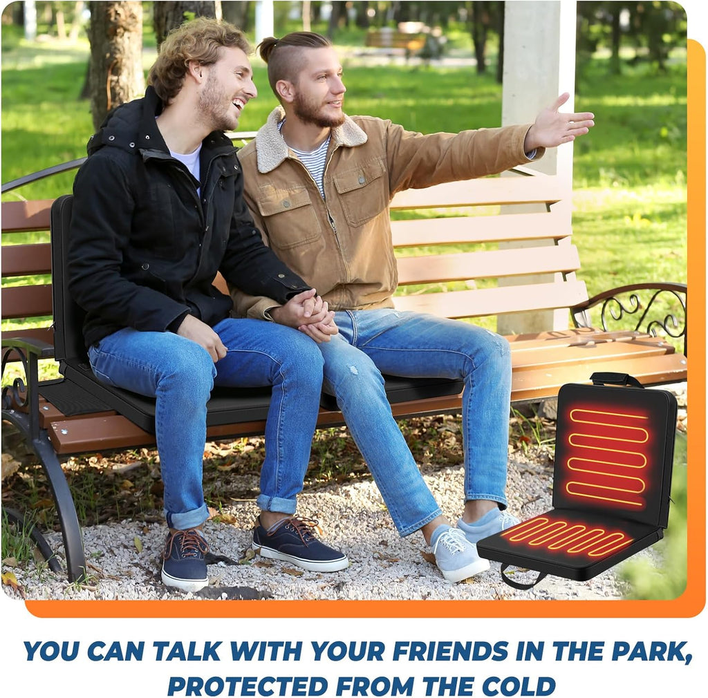 2 Pack Heated Stadium Seats for Bleachers with Back Support Extra Portable Chair Pad Foldable Seat Cushion with USB 3 Level Heating and Bag Pocket for Outdoor Sport Events