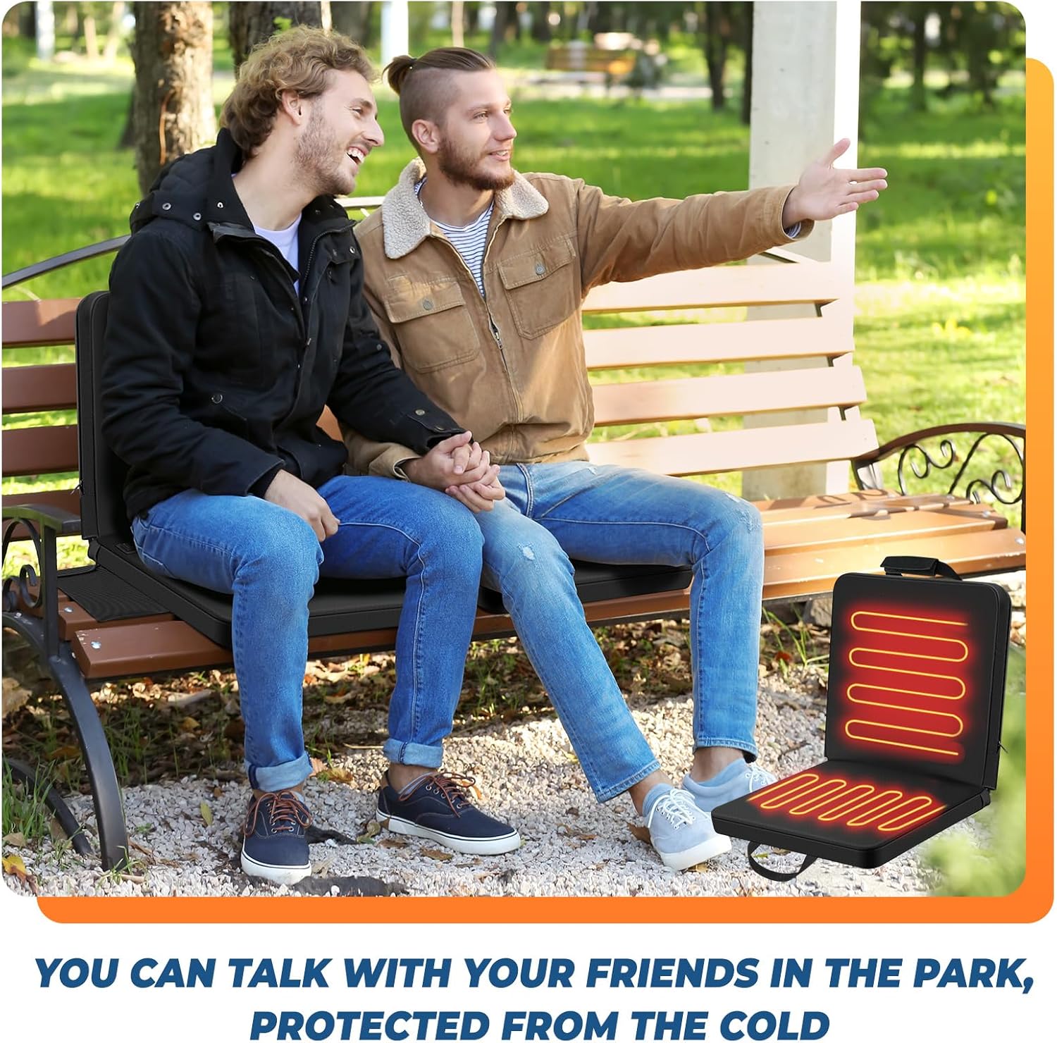 2 Pack Heated Stadium Seats for Bleachers with Back Support Extra Portable Chair Pad Foldable Seat Cushion with USB 3 Level Heating and Bag Pocket for Outdoor Sport Events