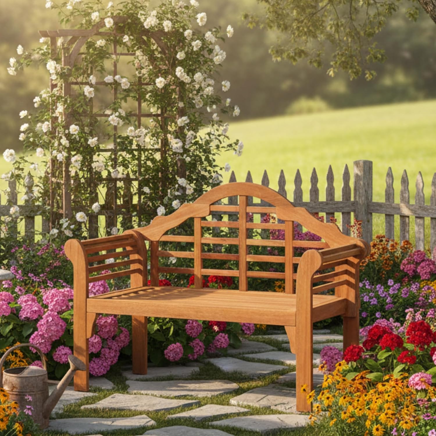 Tangkula Folding Outdoor Eucalyptus Wood Bench, 49” Large Foldable Solid Wood Garden Park Bench, 2-Person Loveseat Chair for Entryway, Deck, Porch, Poolside & Balcony