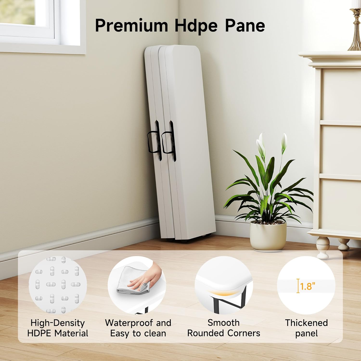 2 Pack 6FT Folding Bench, Portable Bench with Handle and Non-Slip Pad, HDPE Camping Bench for Indoor Outdoor, Picnic, Garden, Football Activities, White