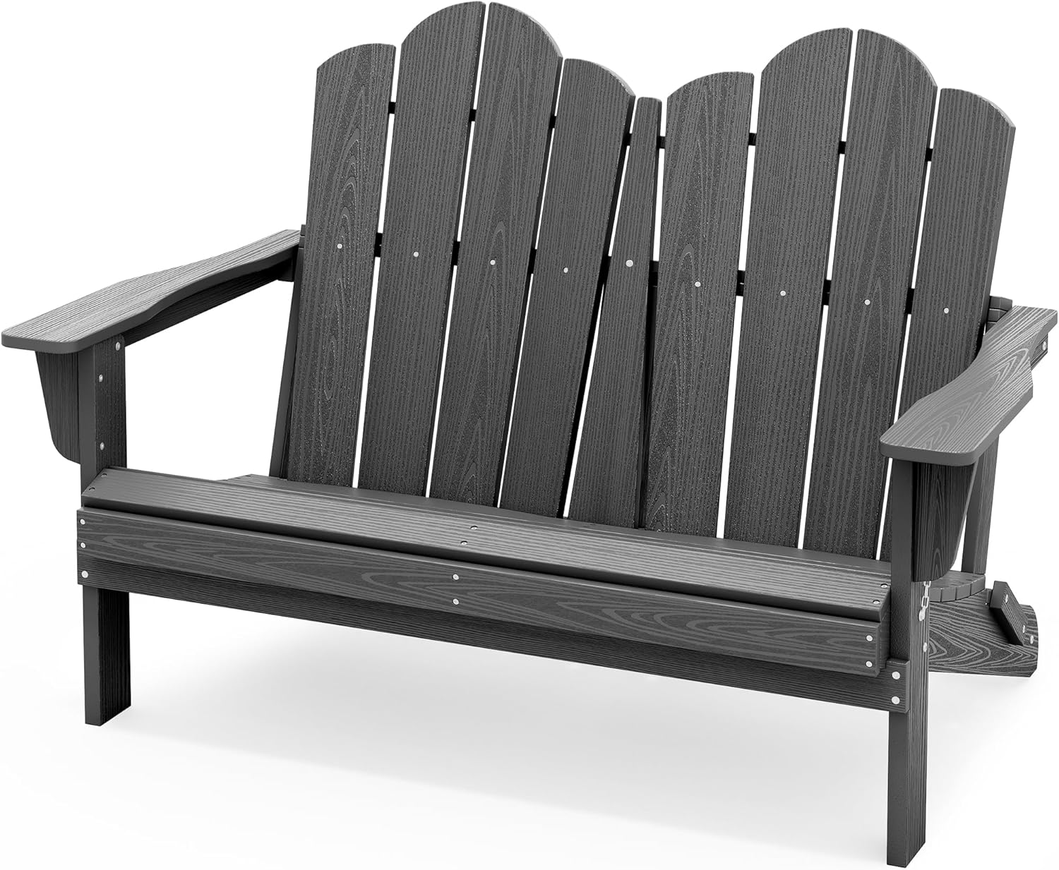 SERWALL Folding Adirondack Bench, HDPE All-Weather Adirondack Loveseat, 660 lbs Capacity, Foldable Outdoor Patio Bench for Deck, Lawn, Garden, Brown