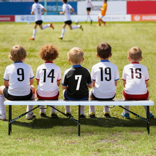 2 Pack 6FT Folding Bench, Portable Bench with Handle and Non-Slip Pad, HDPE Camping Bench for Indoor Outdoor, Picnic, Garden, Football Activities, White