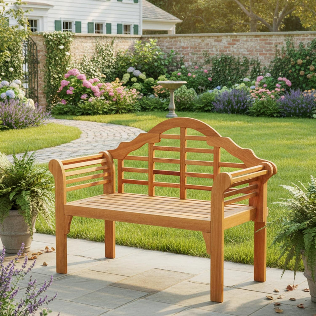 Tangkula Folding Outdoor Eucalyptus Wood Bench, 49” Large Foldable Solid Wood Garden Park Bench, 2-Person Loveseat Chair for Entryway, Deck, Porch, Poolside & Balcony