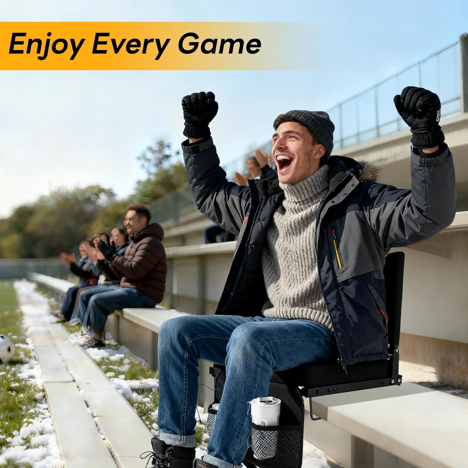 Heated Stadium Seats with Backrest and Cushion, Portable and Lightweight, Ideal for Camping, Beach, Sporting Events, Folds to Compact Size, Extra Wide, USB Battery Not Included