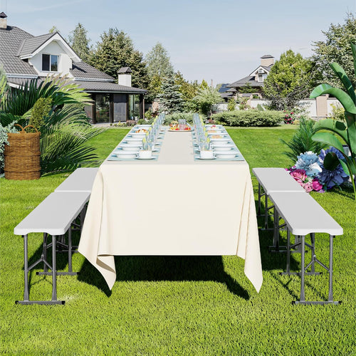 6ft Folding Bench 2 Pack, Plastic Folding Bench for Picnic Camping Dining Party Garden, 6 feet Foldable Benches for Soccer Multipurpose Entertaining Activities, Smooth HDPE Tabletop, White